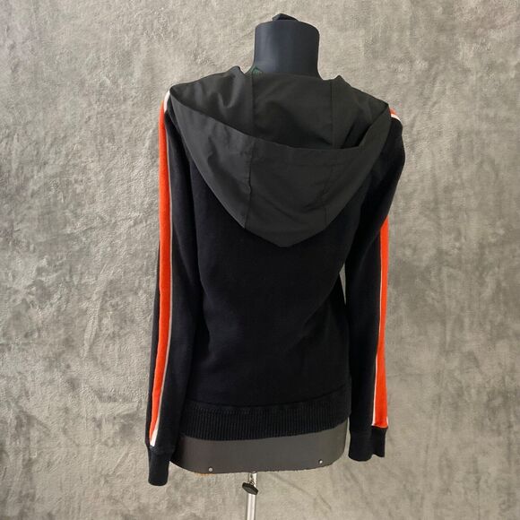 Lauren Ralph Lauren Sweater Jacket women’s M Hooded Full-zip Black w Orange trim - Picture 3 of 13
